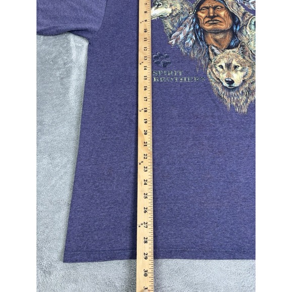 Vintage 90s Native American Wolf Short Sleeve T Shirt Men's Size XL Purple - Picture 9 of 9
